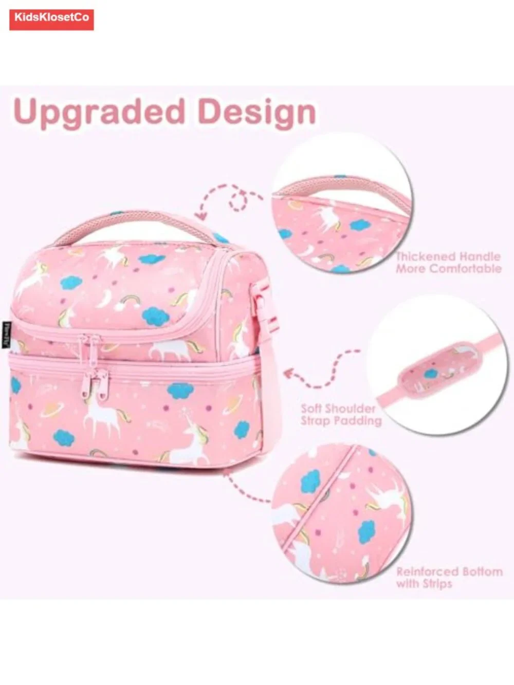 Insulated Double Decker Lunch Bag Tote for Kids with Adjustable Strap